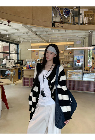 striped knit cardigan