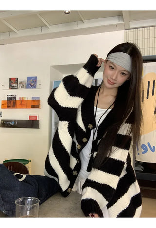 striped knit cardigan
