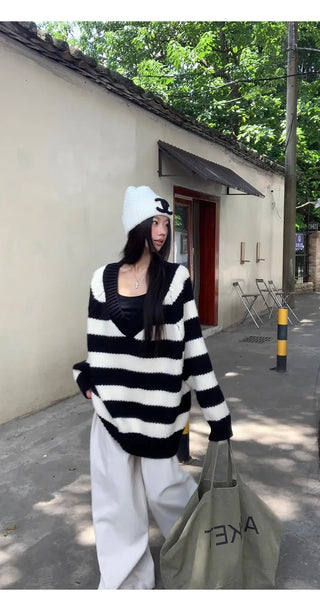 striped knit cardigan