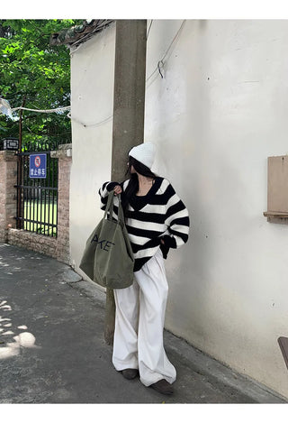 striped knit cardigan