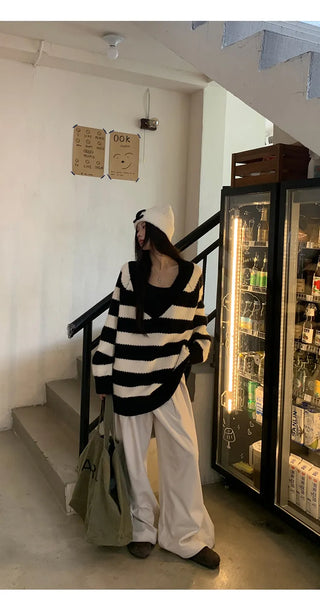 striped knit cardigan