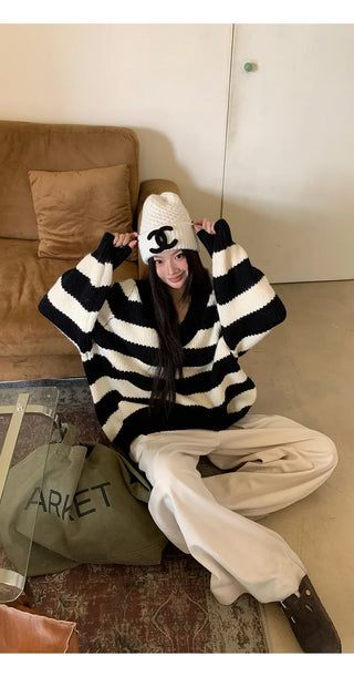 striped knit cardigan