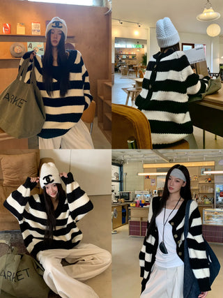 striped knit cardigan