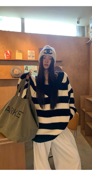 striped knit cardigan