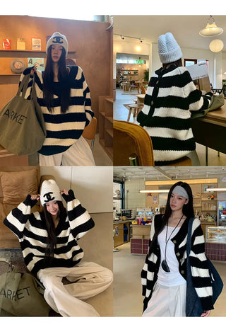 striped knit cardigan