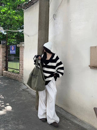 striped knit cardigan