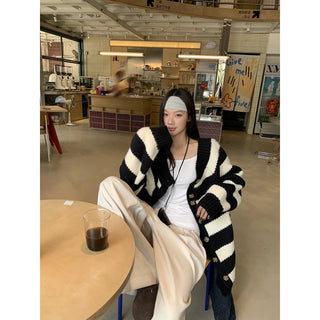 striped knit cardigan