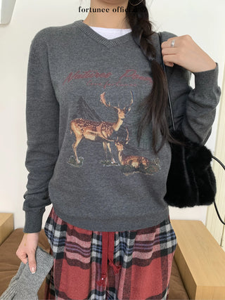 deer print sweater