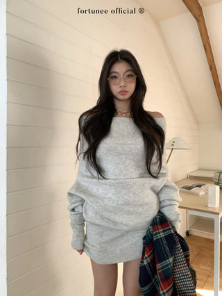 off-shoulder pleated dress