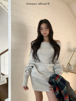 off-shoulder pleated dress