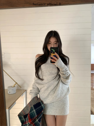 off-shoulder pleated dress