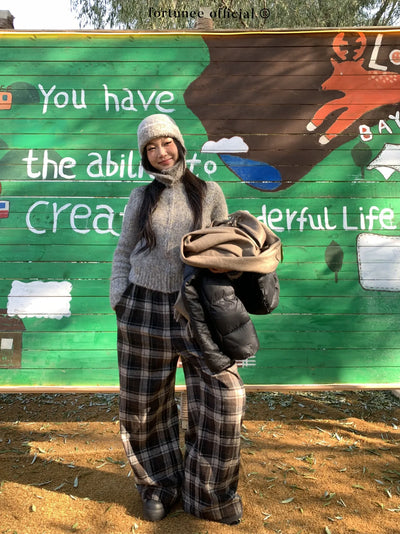 check wide pants