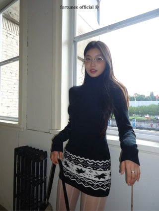 jacquard turtleneck dress