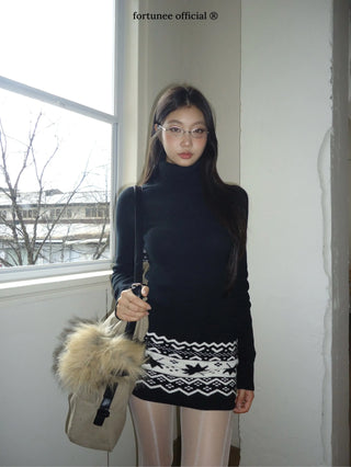 jacquard turtleneck dress