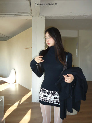jacquard turtleneck dress