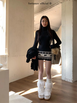 jacquard turtleneck dress