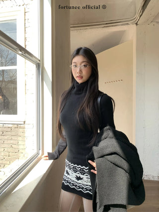 jacquard turtleneck dress
