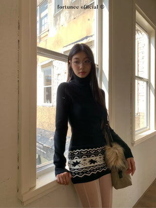 jacquard turtleneck dress