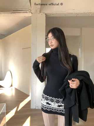 jacquard turtleneck dress