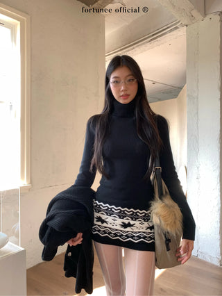 jacquard turtleneck dress