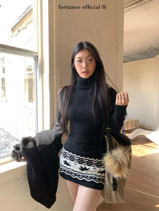 jacquard turtleneck dress