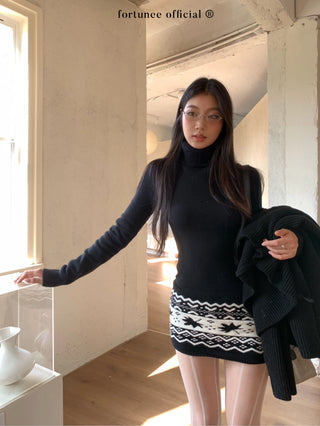 jacquard turtleneck dress