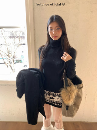 jacquard turtleneck dress