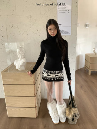 jacquard turtleneck dress