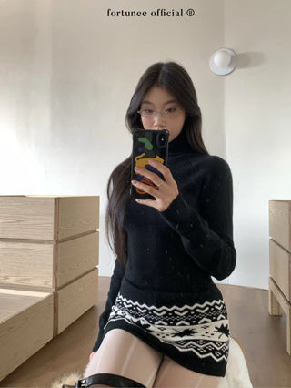 jacquard turtleneck dress