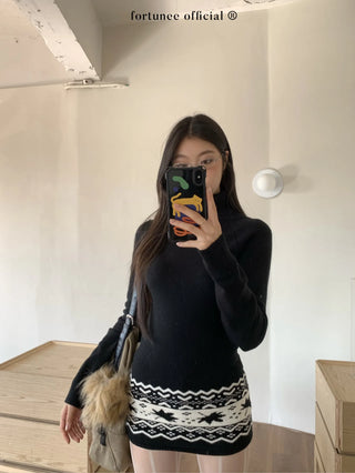 jacquard turtleneck dress