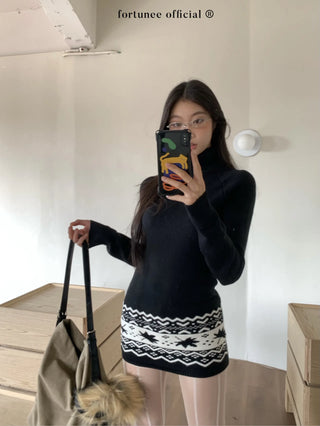jacquard turtleneck dress