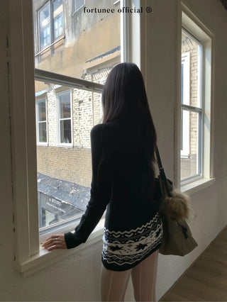 jacquard turtleneck dress