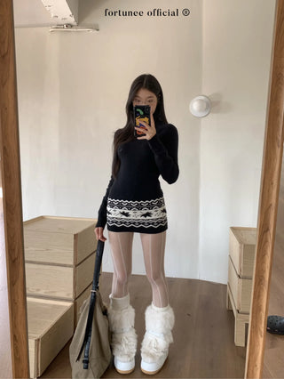 jacquard turtleneck dress