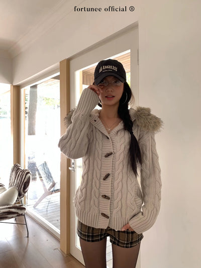 hooded fur coat