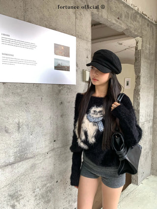 cat jacquard sweater