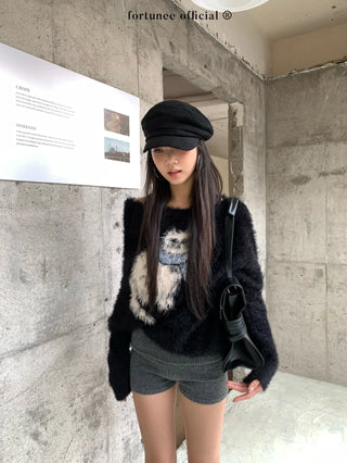 cat jacquard sweater