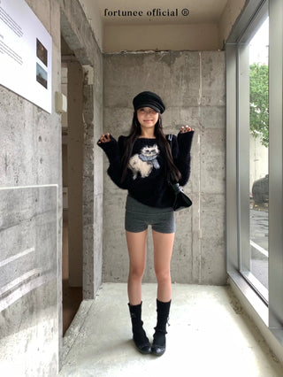 cat jacquard sweater