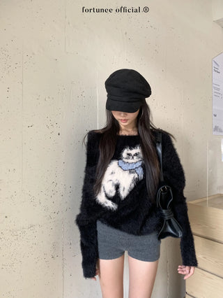 cat jacquard sweater