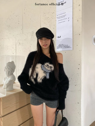 cat jacquard sweater