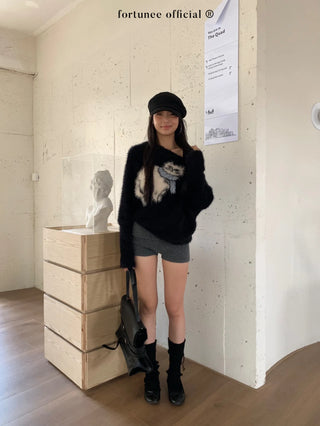 cat jacquard sweater