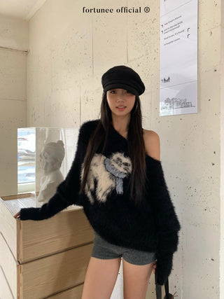 cat jacquard sweater