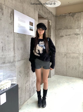 cat jacquard sweater