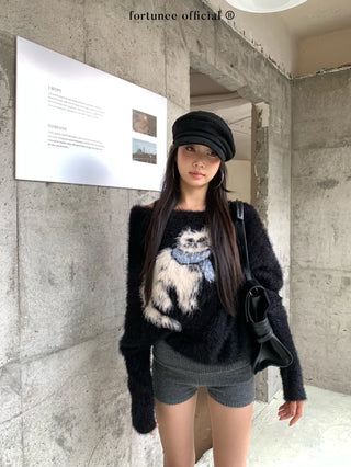 cat jacquard sweater