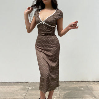 Polka dot V-neck hip skirt