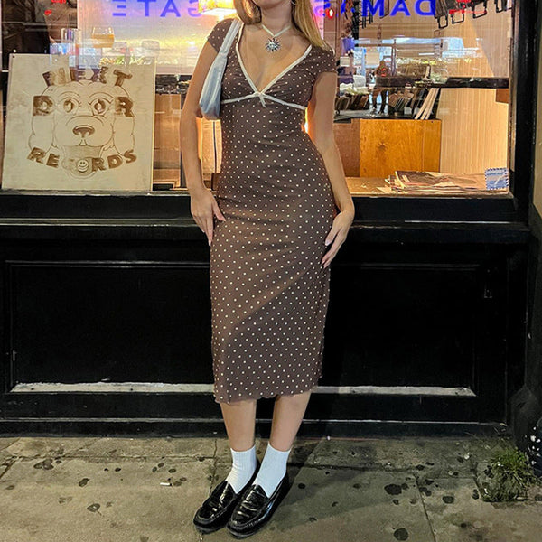 Polka dot V-neck hip skirt