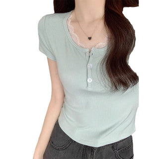 Lace short -sleeved T -shirt