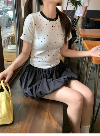 Poka dot graphic slim top
