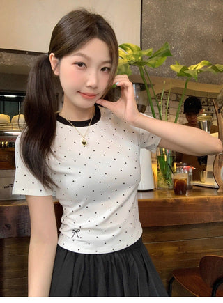 Poka dot graphic slim top