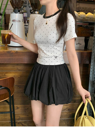 Poka dot graphic slim top