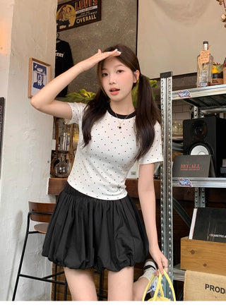 Poka dot graphic slim top